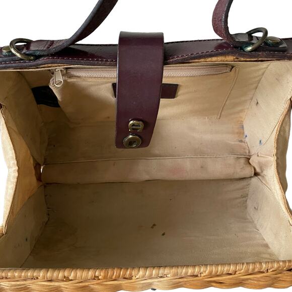 Vintage 60's 70's ETIENNE AIGNER Wicker Rattan Handbag with Leather Strap Brown - Picture 13 of 15